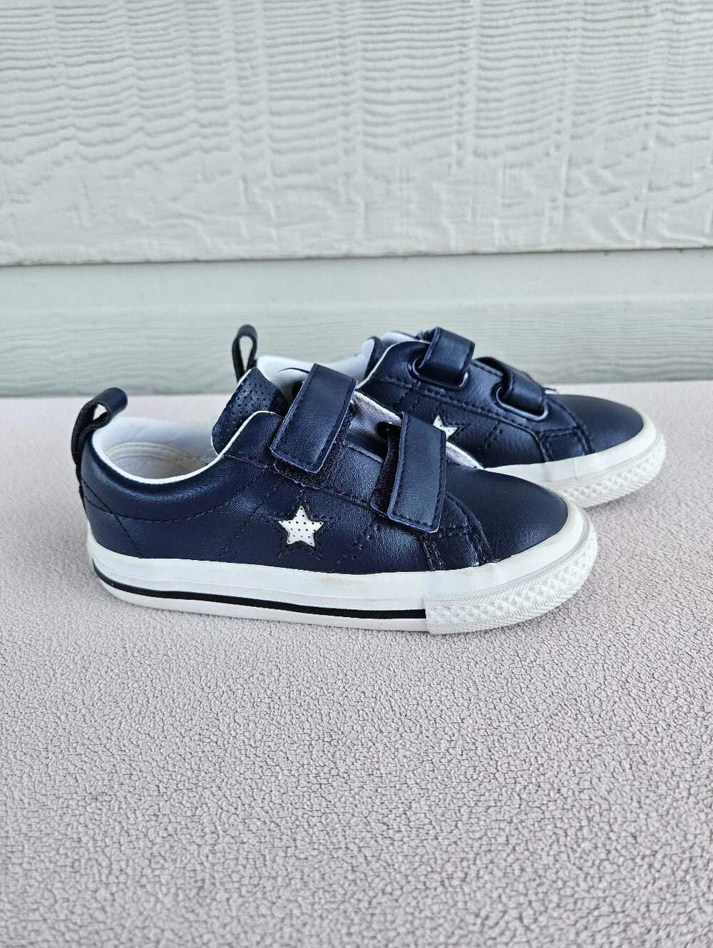 Converse One Star Low Top Sneaker Toddler SZ 9 Navy Blue Leather Hook & Loop